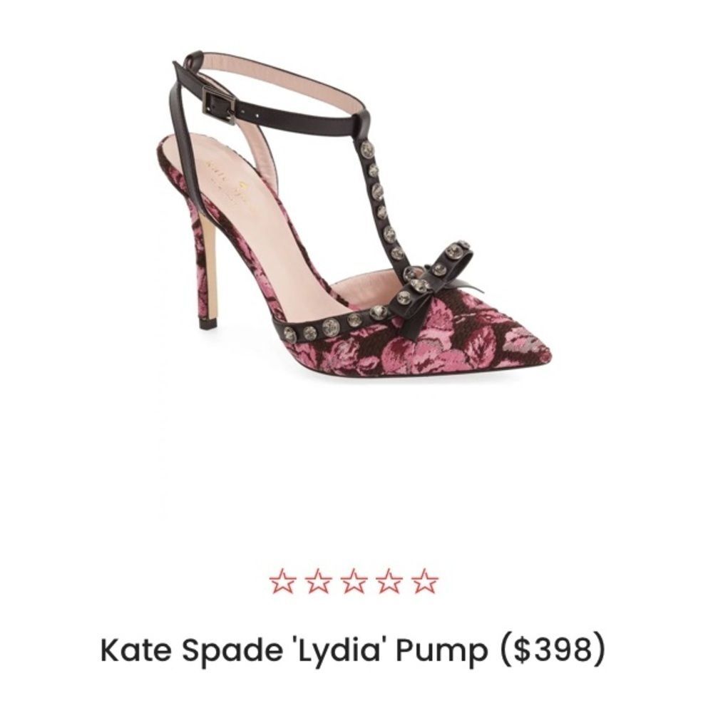 Kate Spade Lydia Rose Brocade Tapestry Studded T-Strap Pointy Heel Classic SZ 6
